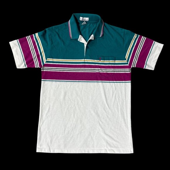 Vintage Color Block Striped Polo Shirt Large 1990s Penguin Club USA Retro - Picture 2 of 7